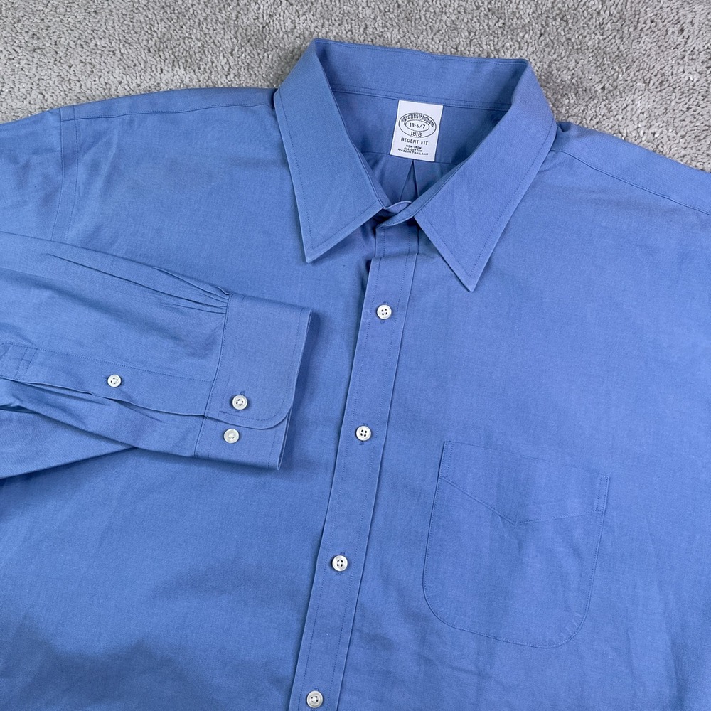 Brooks Brothers Shirt Mens 18 36 Blue Regent Fit Non Iron Cotton Business